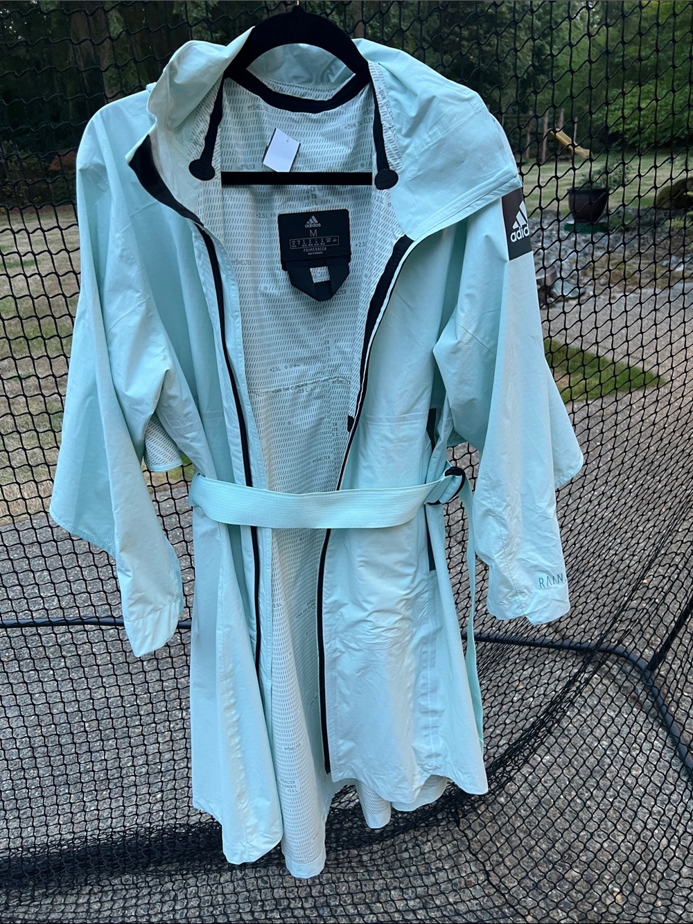 adidas Light Aqua Hooded Waterproof Trench Coat with Belt